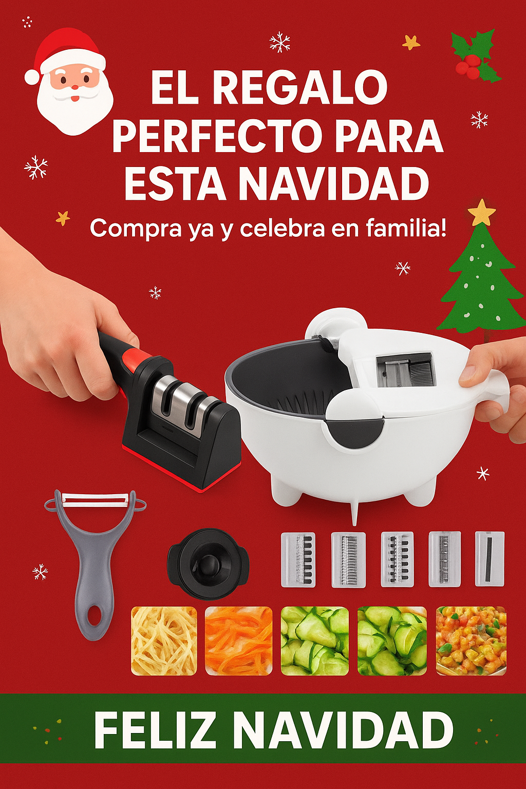 Combo 1 Rallador 9 En 1 + 1 Afilador